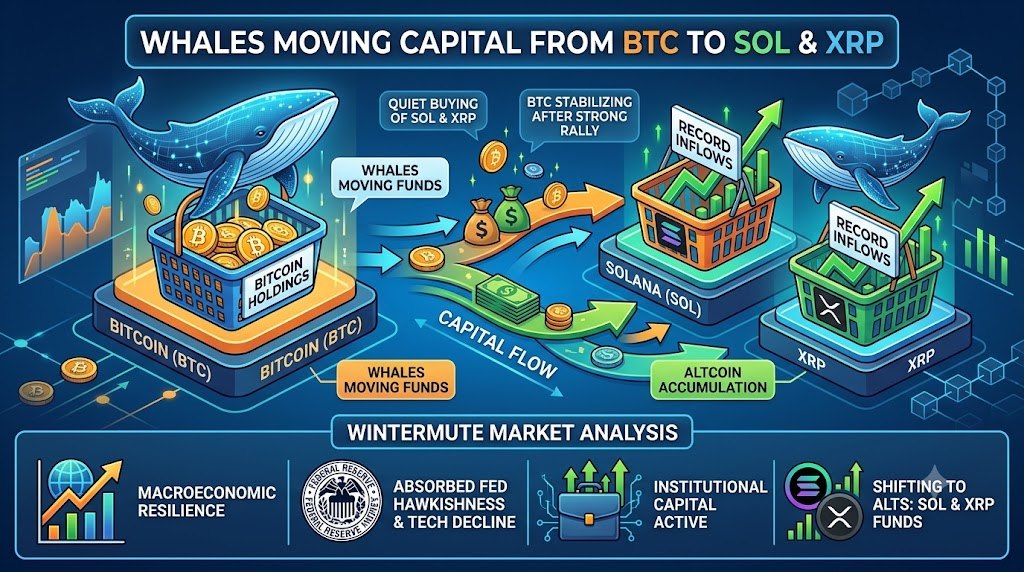 윈터뮤트 “기관·고래 자금, 비트코인서 SOL·XRP로 이동”