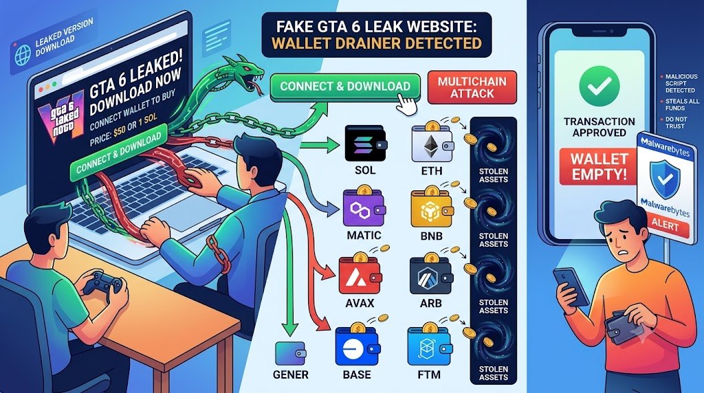 假冒「GTA 6」洩漏網站出現:慎防多鏈加密貨幣錢包遭竊